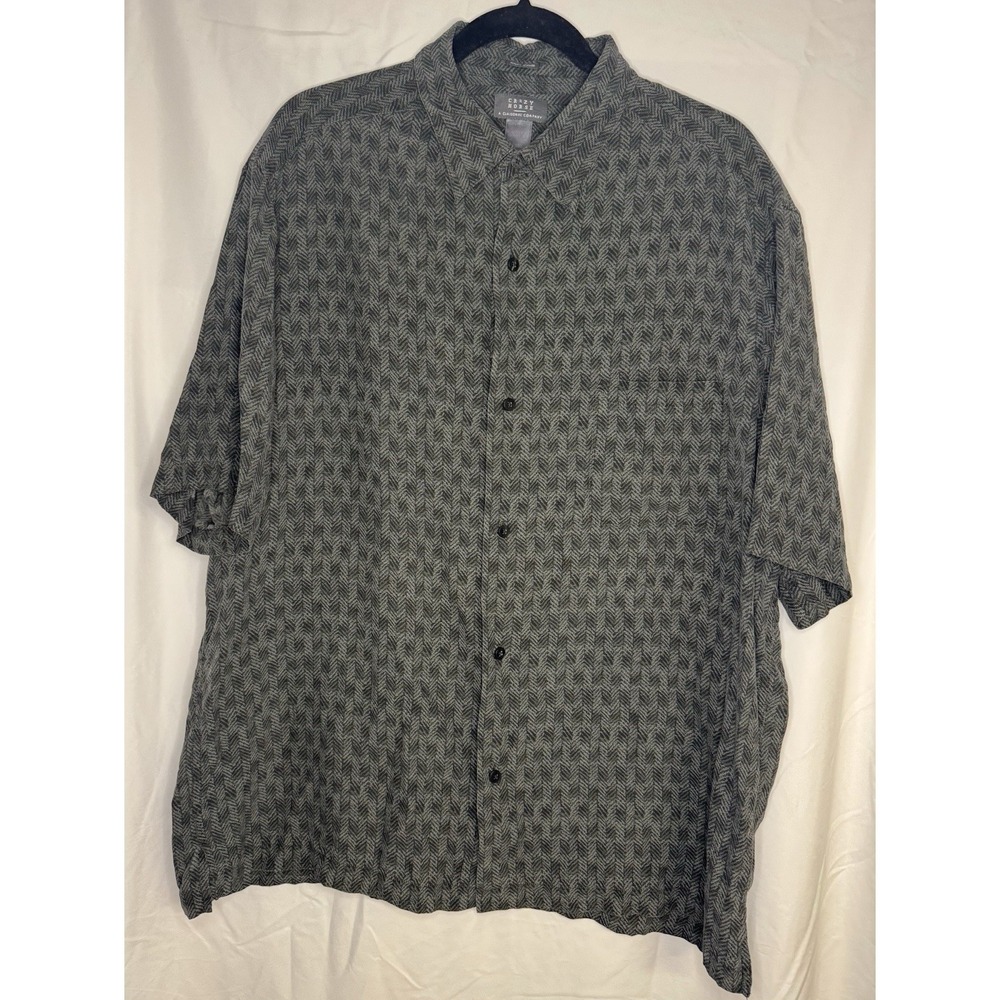 Men's Crazy Horse Silk Button Up Short Sleeve Grey Geometric Sz XL‎ Lightweight